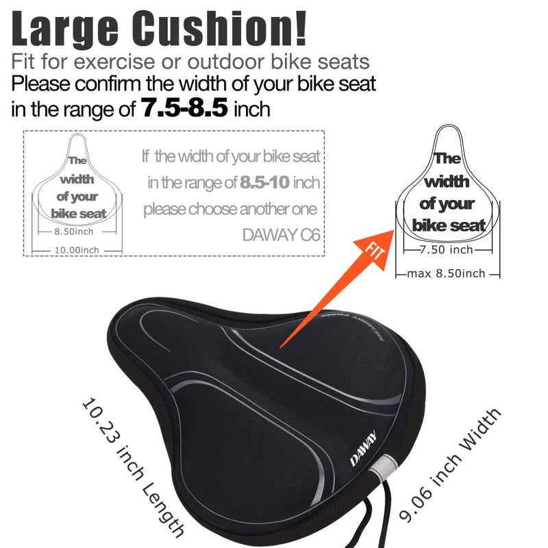 DAWAY Memory Foam Bike Seat Cover - C3 Extra Soft Pad Most Comfortable Exercise Bike Saddle Cushion for Women Men, Fit for Peloton, Stationary, Indoor Bicycles, Mountain, Road Outdoor Bycicle - Image 2